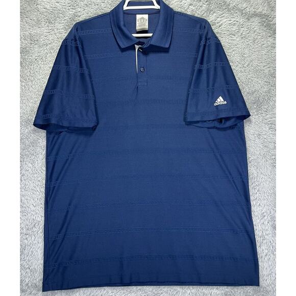 Adidas Shirt Mens Large Blue Climalite Golf Polo Logo Short Sleeve Textured - Picture 7 of 9